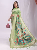 Thumbnail for Astita Linen Cotton Light Green Saree