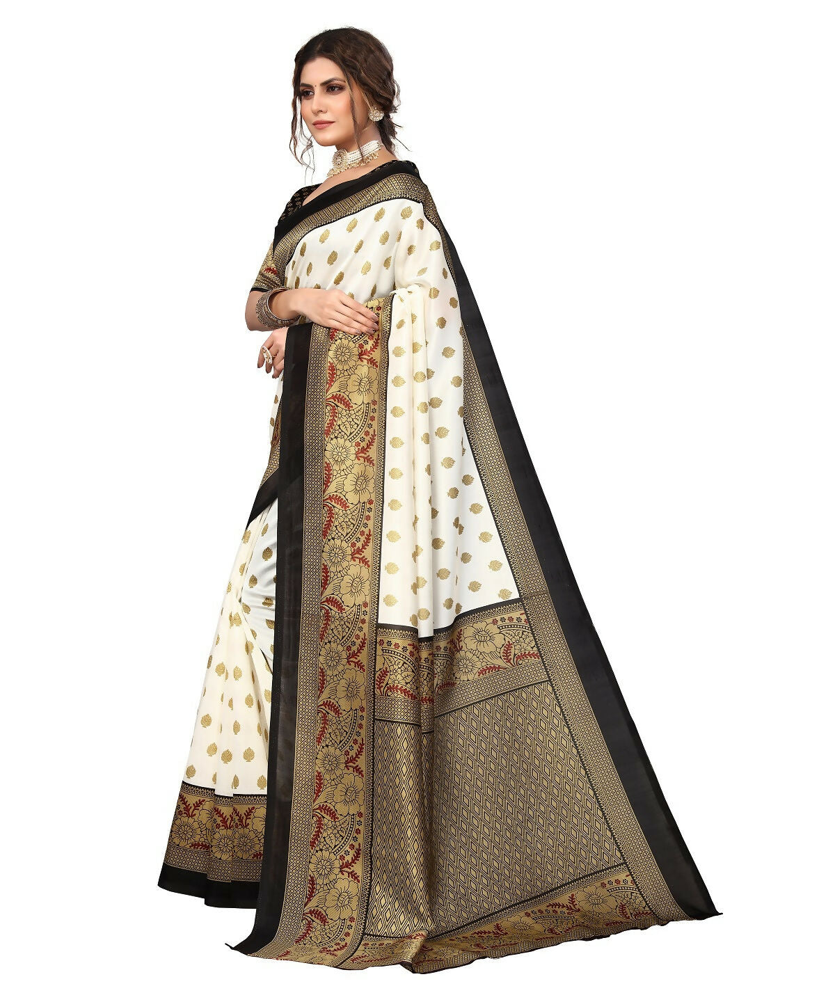 Vamika white & black Printed Art Silk Saree - Distacart
