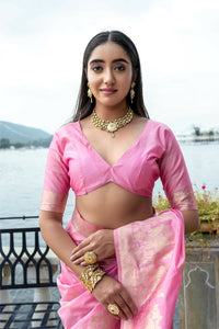 Thumbnail for Aastha Fashion Pink Woven Soft Silk Saree with Blouse - Distacart