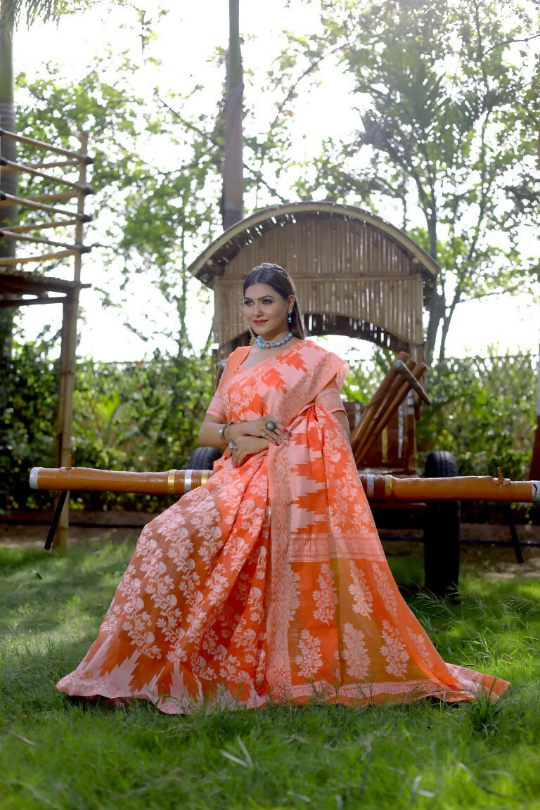 Partywear Designer Orange Jamdani contton Fancy Saree - Starwalk - Distacart