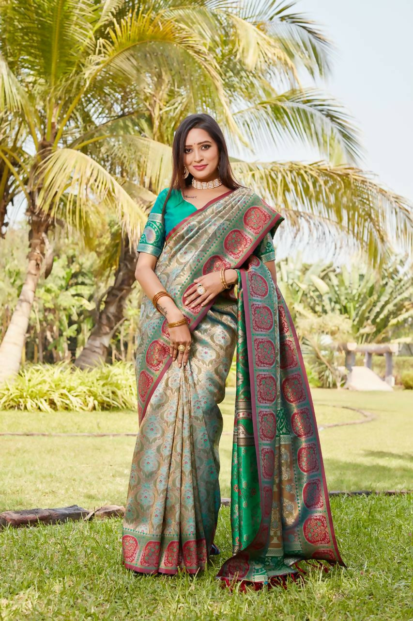 Vastranavya Boutique Collection Kanjivaram Soft Silk Saree With Unstitched Blouse - Brown - Distacart