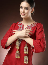 Thumbnail for NVR Women's Pack Of 2 Gold- Plated Stone Studded Bridal Layered Kaleera Sets