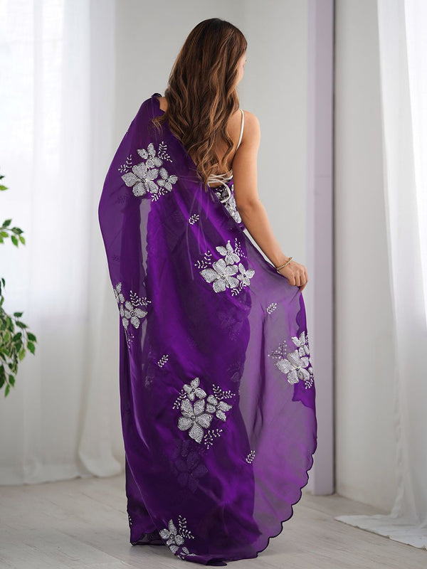 Mitera Floral Sequinned Silk Blend Designer Saree - Distacart
