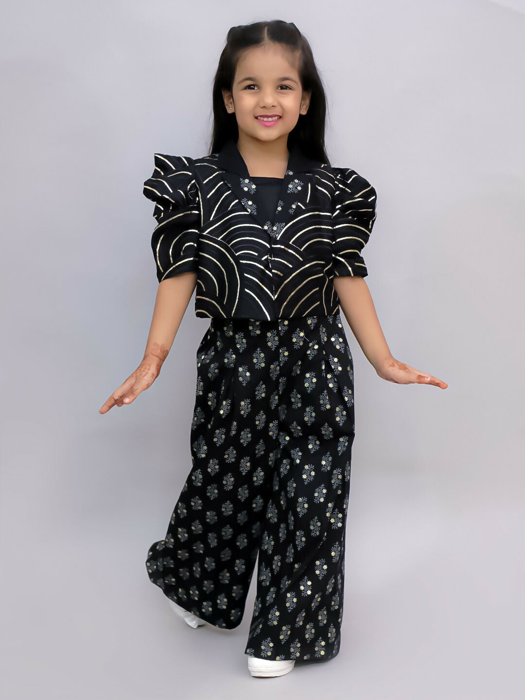 Lil Drama Bollywood Tadka Black Stylish Jacket and Pant With Bustier Set For Girls