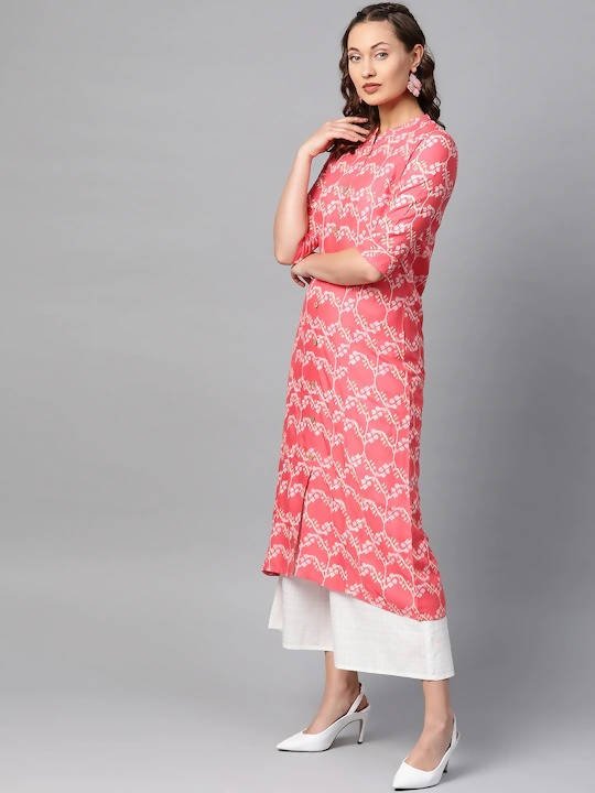 Anubhutee Coral Pink & White Printed Kurta with Palazzos - Distacart