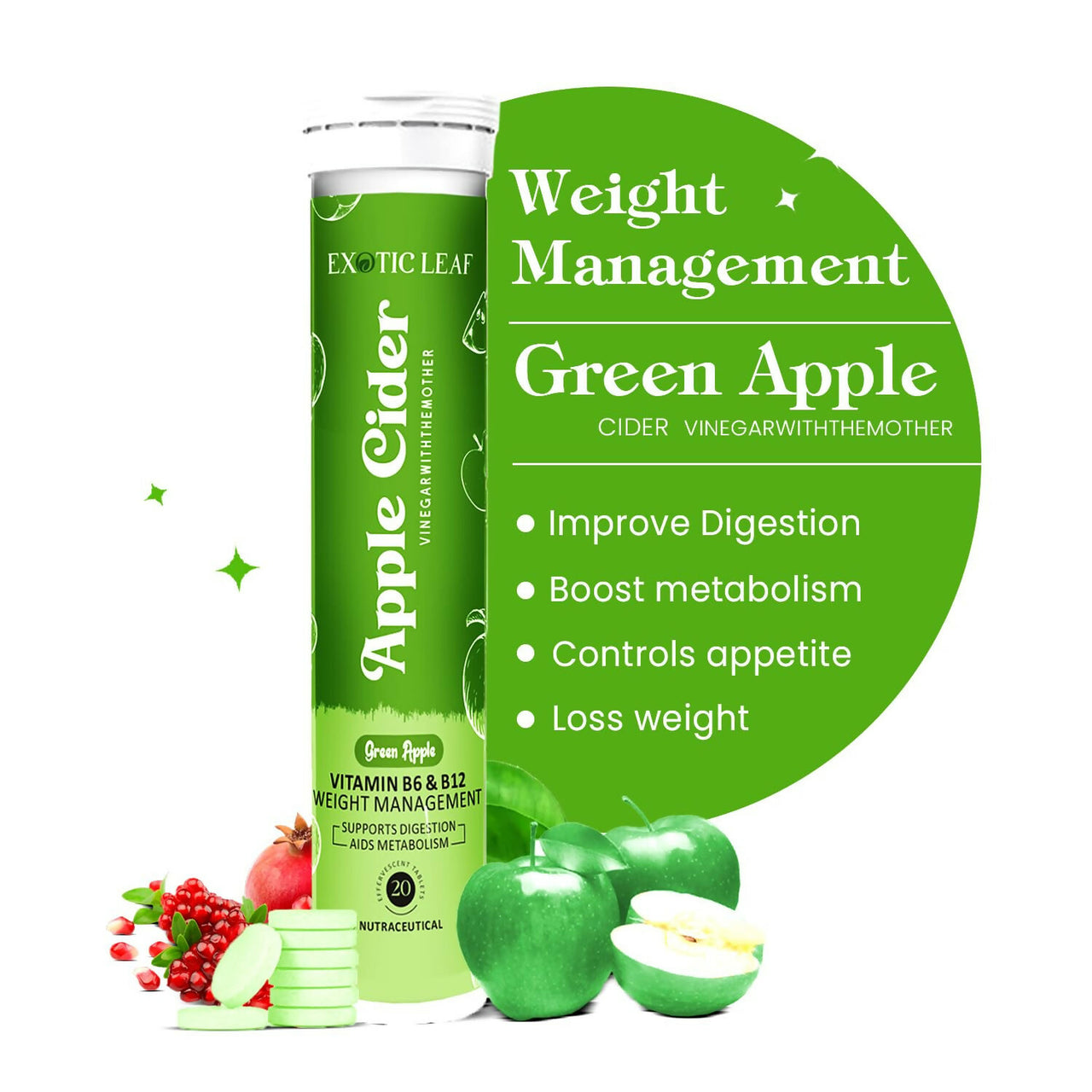 Exotic Leaf Green Apple Cider Vinegar Tablets