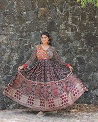 Thumbnail for Preksha Creation Exclusive For Navratri Wear Rayon Printed With Mirror Work Gown - Black