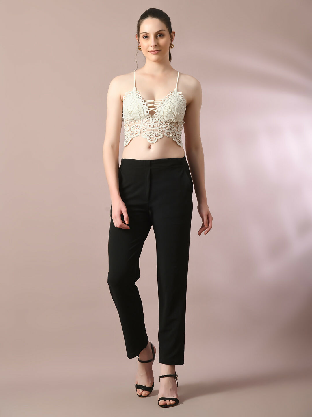 Myshka Women'sBlack Solid Party Straight Trousers - Distacart