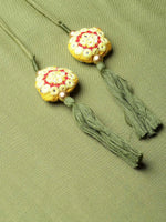 Thumbnail for Juniper Olive Rayon Slub Solid Asymmetric Kurta with Tie-up Dori & Tassels - Distacart