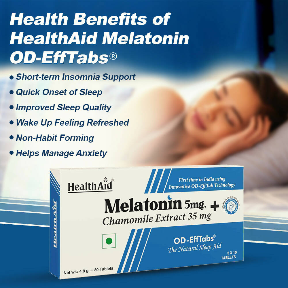 HealthAid Melatonin 5 mg + Chamomile Extract 35 mg OD Effervescent Tablets - Distacart