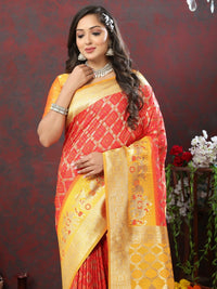Thumbnail for Vastranavya Red Soft Patola Silk With Meenakari Weaving Motifs And Rich Zari Weaving Pallu Saree With Matching Blouse Fabric - Distacart