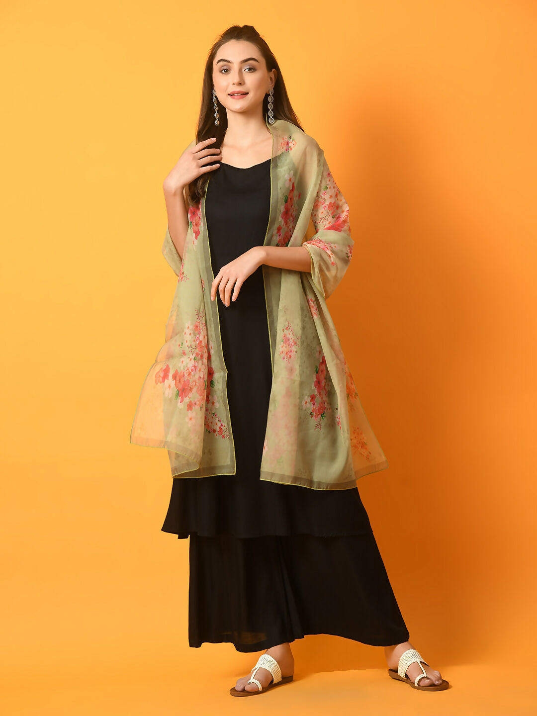 Myshka Women's Black Solid Anarkali Party Kurta Set With Printed Dupatta - Distacart