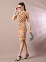 Thumbnail for Myshka Women's Multi Printed Cowl Neck Bodycon Party Dress - Distacart