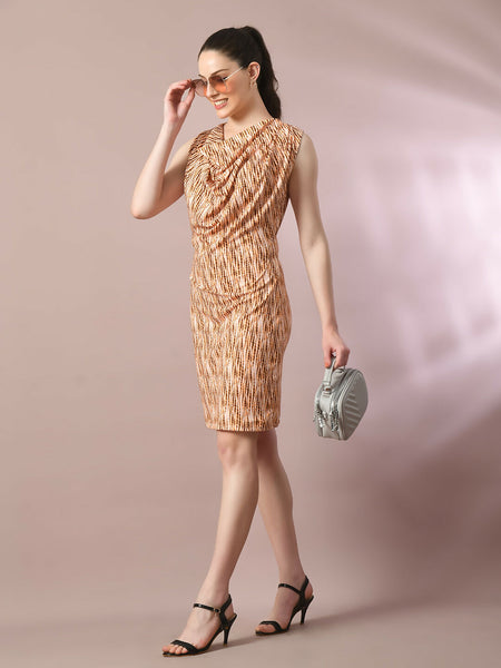 Myshka Women's Multi Printed Cowl Neck Bodycon Party Dress - Distacart