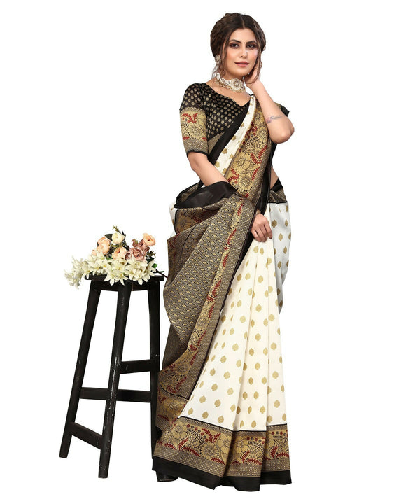 Vamika white & black Printed Art Silk Saree - Distacart