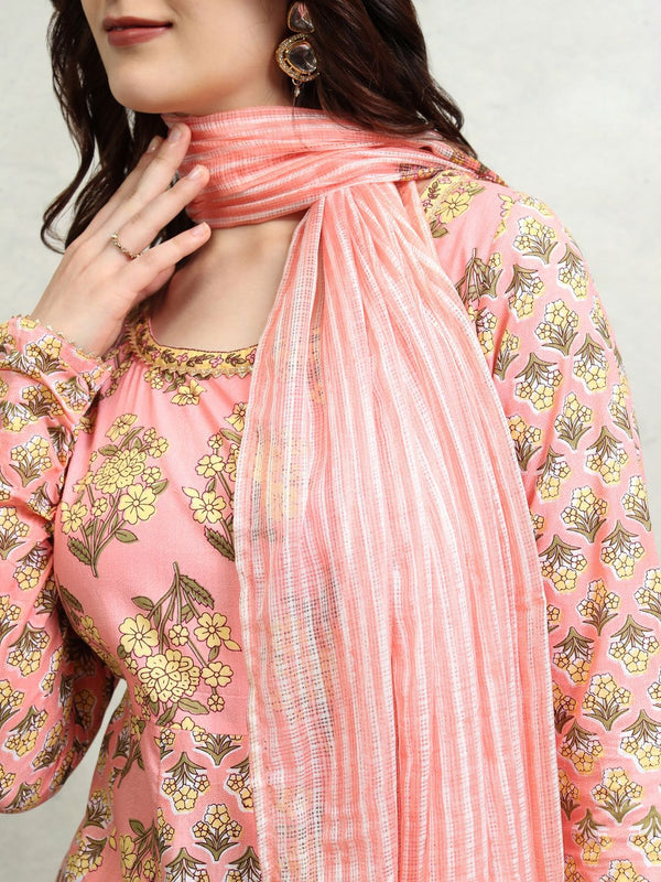 Vishudh Women Floral Printed Regular Pure Cotton Kurta with Trousers & With Dupatta - Distacart