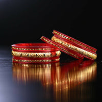 Thumbnail for Afast Designer Fancy Party Bangle/ Kada Set, Red And Gold, Sheep, Pack Of 6 - Distacart