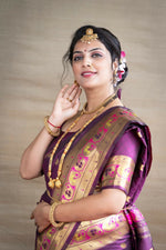 Thumbnail for Jyoti Fashion Women's Wine Paithani Silk Zari Woven Saree with Blouse - Distacart