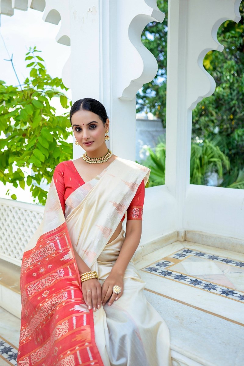 Aastha Fashion Cream Woven South Silk Saree with Blouse - Distacart