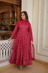 Thumbnail for Aastha Fashion Women's Rani Pink Faux Georgette Sequins Embroidered Anarkali Dress with Dupatta - Distacart