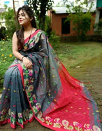 Thumbnail for Exclusive Collection Grey Beautiful Handloom Silk Cotton Saree
