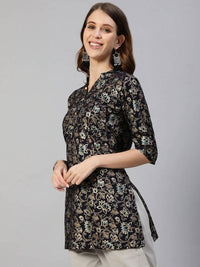 Thumbnail for Anubhutee Navy Blue & Gold Ethnic Motifs Foil Printed Kurti - Distacart