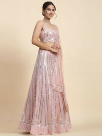 Thumbnail for Aastha Fashion Women's Pink Faux Georgette Sequins With Jari And Thread Embroidery Work Lehenga Choli