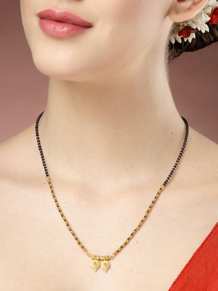 NVR Women's Gold-Plated Black Beaded Mangalsutra