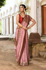 Thumbnail for Joban Fashion Nude Pink Crepe Chiffon Pure Handloom Banarasi Silk Saree