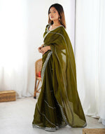 Thumbnail for Joban Fashion Tissue Silk Olive Green Color Embroidery Saree