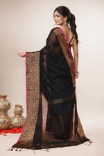 Thumbnail for Joban Fashion Black Cotton Blend Handloom Saree