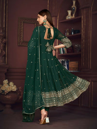 Thumbnail for Jyoti Fashion Women's Golden & Bottle Green Georgette Embroidered Anarkali Kurta Pant Set With Dupatta