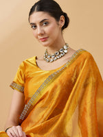 Thumbnail for Mustard Organza Swaroski Diamond Work Saree with Unstitched Blouse - Radha - Distacart