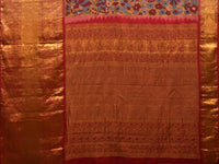 Thumbnail for Yellow and Red Kalamkari Hand Painted Kanchipuram Silk Handloom Saree with Floral Design - Global Threads - Distacart