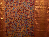 Thumbnail for Yellow and Red Kalamkari Hand Painted Kanchipuram Silk Handloom Saree with Floral Design - Global Threads - Distacart