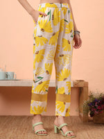 Thumbnail for Yufta Yellow And White Floral Kantha Work Straight Kurta Trouser Dupatta Set - Distacart