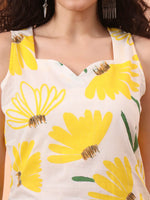 Thumbnail for Yufta Yellow And White Floral Straight Kurta Trouser Dupatta Set - Distacart