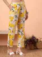 Thumbnail for Yufta Yellow And White Floral Straight Kurta Trouser Dupatta Set - Distacart