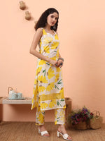 Thumbnail for Yufta Yellow And White Floral Straight Kurta Trouser Dupatta Set - Distacart