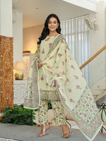 Thumbnail for Yufta Yellow Cotton A Line Kurta Dupatta Set - Distacart