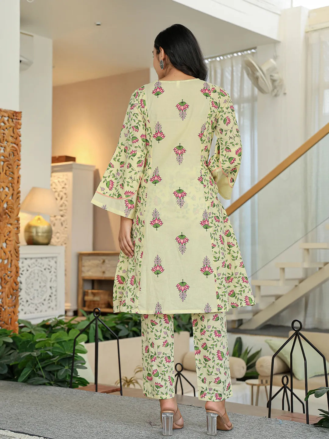 Yufta Yellow Cotton A Line Kurta Dupatta Set - Distacart