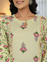 Thumbnail for Yufta Yellow Cotton A Line Kurta Dupatta Set - Distacart