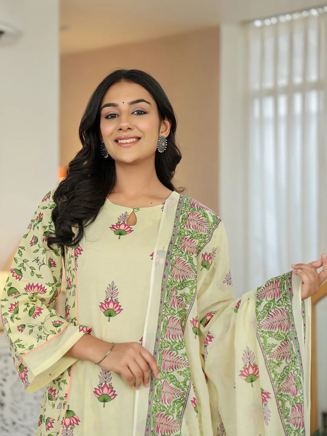 Yufta Yellow Cotton A Line Kurta Dupatta Set - Distacart