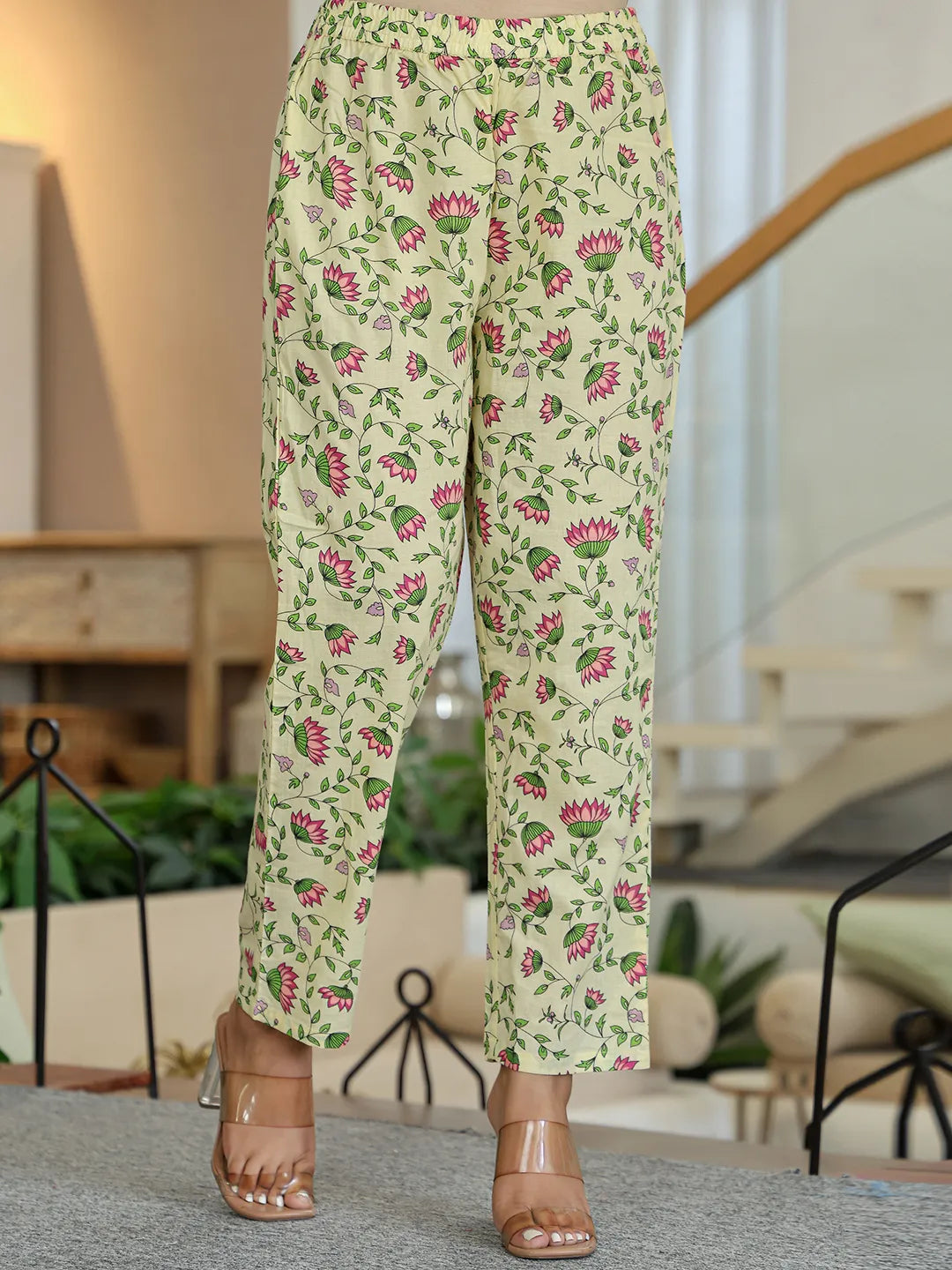 Yufta Yellow Cotton A Line Kurta Dupatta Set - Distacart