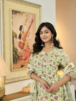 Thumbnail for Yufta Yellow Cotton Straight Floral Print Kurta Dupatta Set - Distacart