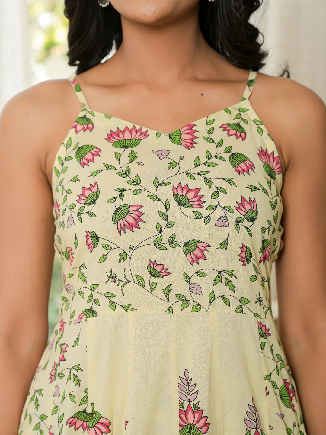 Yufta Yellow Pure Cotton Sleeveless Strappy Anarkali Kurta Dupatta Set - Distacart