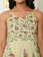 Thumbnail for Yufta Yellow Pure Cotton Sleeveless Strappy Anarkali Kurta Dupatta Set - Distacart