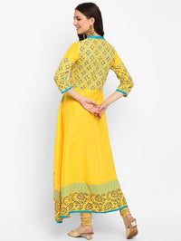 Thumbnail for Women Yellow Cotton Printed Anarkali Kurti - Rasiya