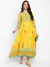 Thumbnail for Women Yellow Cotton Printed Anarkali Kurti - Rasiya