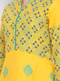Thumbnail for Women Yellow Cotton Printed Anarkali Kurti - Rasiya